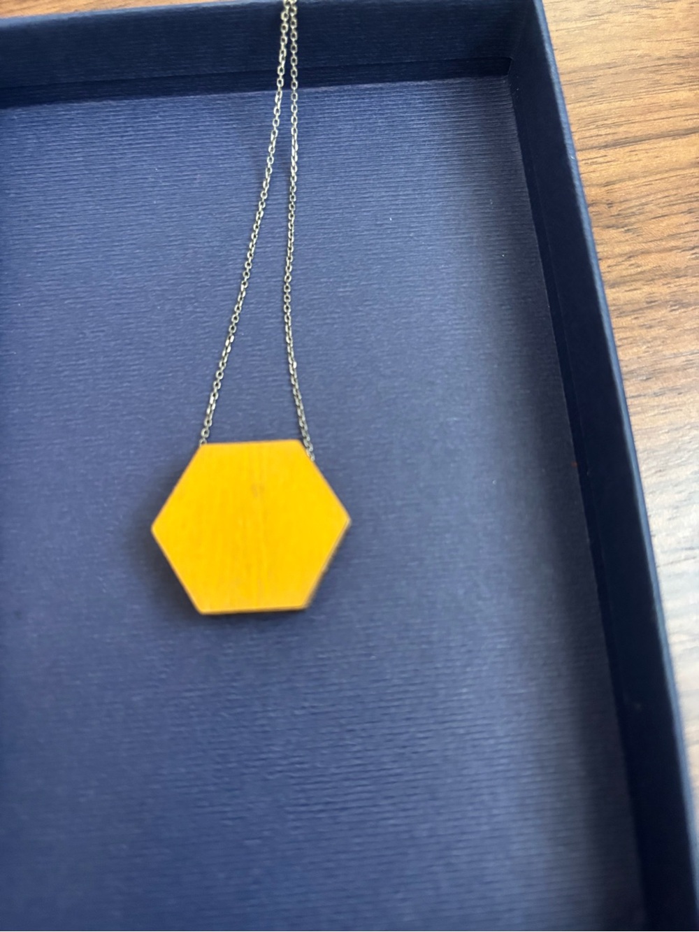 Yellow & Black Reversible Wooden Hexagon Pendant Necklace - Women Jewelry